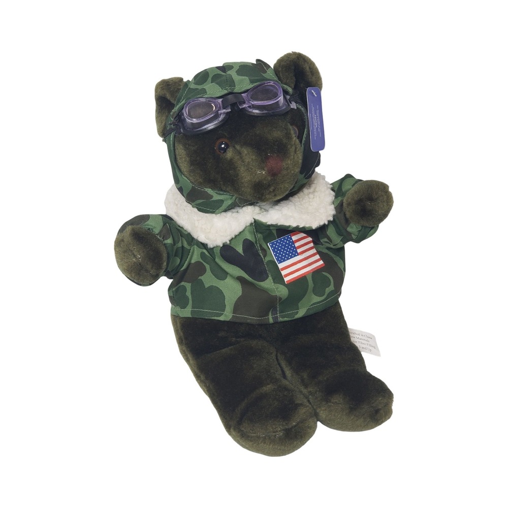 Coinplay Toys Military Aviator Teddy Bear Camo Pilot Plush American Flag 14in